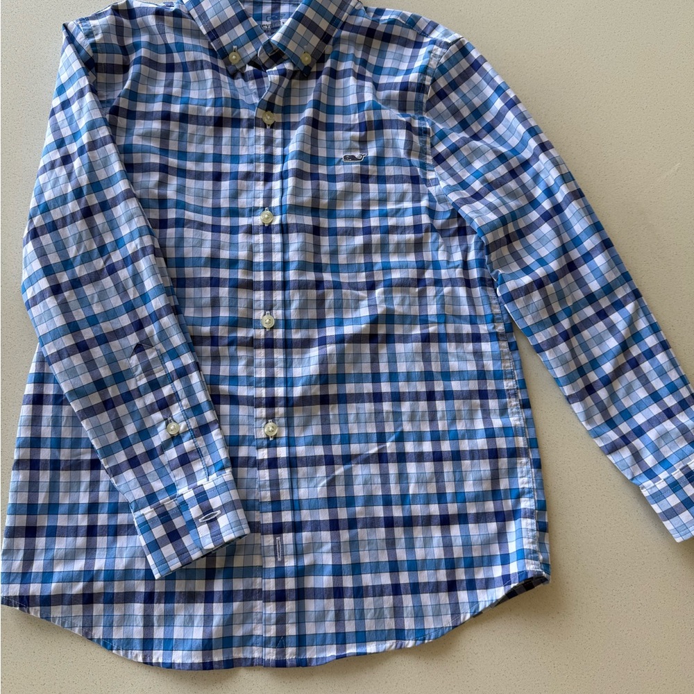 Vineyard Vines Kids Blue and White Plaid Button Down Shirt